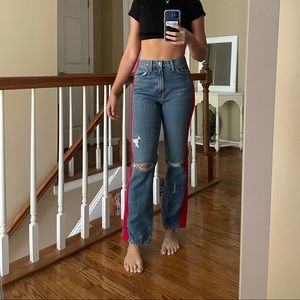 LF carmar red stripe boyfriend jeans